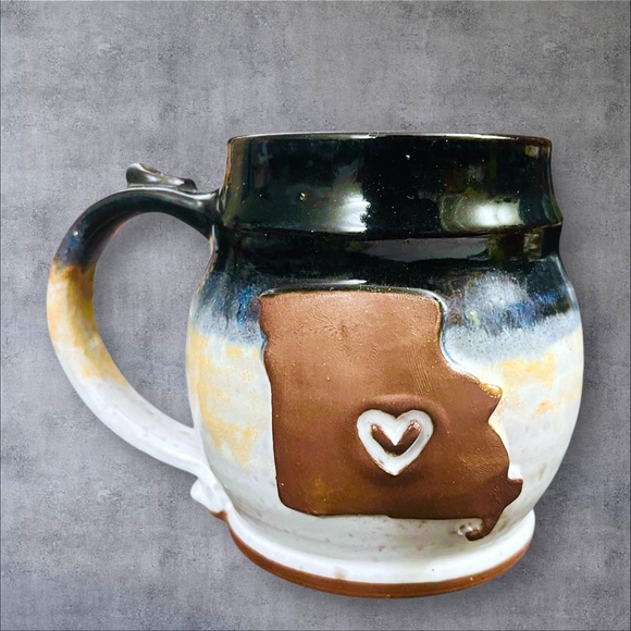 J Rae Studio Pottery Missouri State Coffee Mug Cup Drip Glazed Stoneware 12oz - Picture 12 of 12